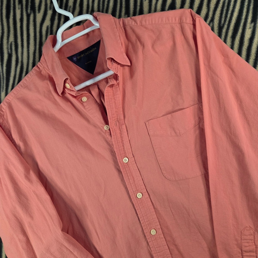 Henry Jacobson Mens XL Button Up Shirt Peach Salmon Micro Corduroy Cotton XL